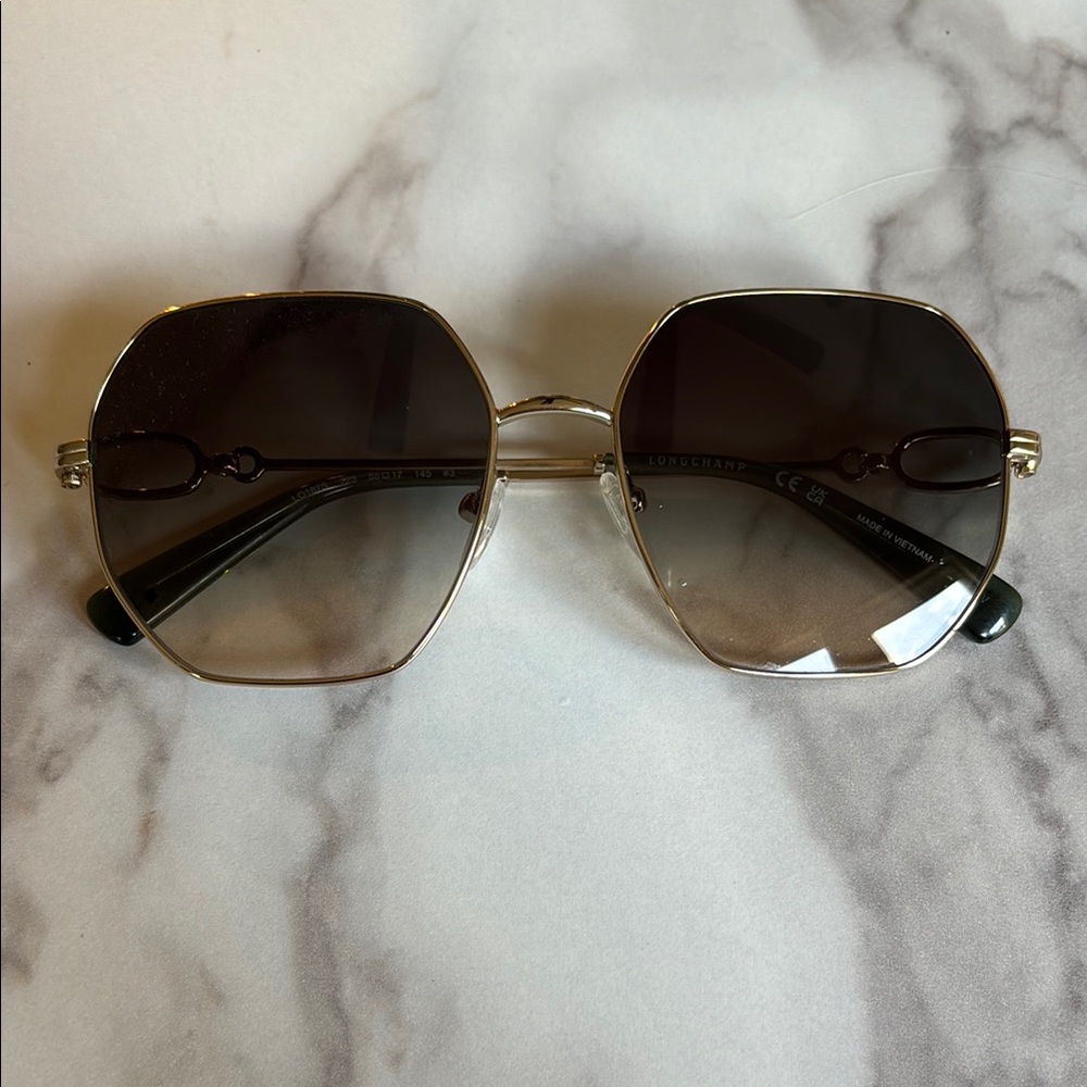 Longchamp Gold Frame Sunglasses with Gradient Brown Lenses